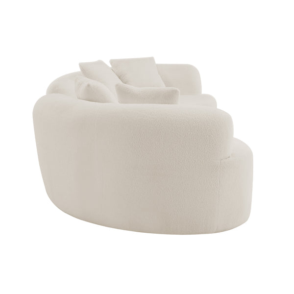 English Elm Curved Four-Seater Teddy Velvet Sofa with Full-Compression Sponge and Spring Support, No-Assembly, Compact White W3612S00001