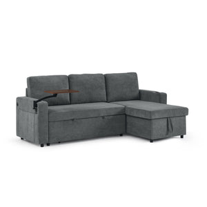 English Elm Modern Chenille Pull-Out Bed Sofa With Table, Led Lights, Usb Ports & Cup Holders - Gray Cozy Comfort W1413S00096