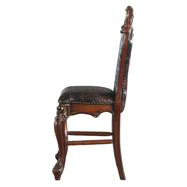 English Elm Chocolate Counter Height Chairs Set of 2 - Honey Oak Queen Anne Legs, Faux Leather, Nailhead Trim, Footrest Comfortable Elegance B062P182751