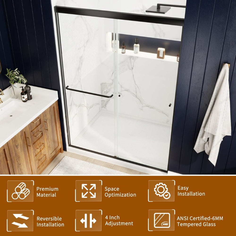 English Elm 50in. Barn Style Sliding Shower Door Matte Black Anodized Frame with Tempered Clear Glass W637123851