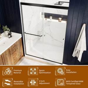 English Elm 50in. Barn Style Sliding Shower Door Matte Black Anodized Frame with Tempered Clear Glass W637123851