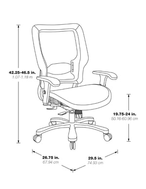 OSP Home Furnishings Air Grid Big and Tall Ergonomic Office Chair with Breathable Mesh Back and Lumbar Support 63-11A653R