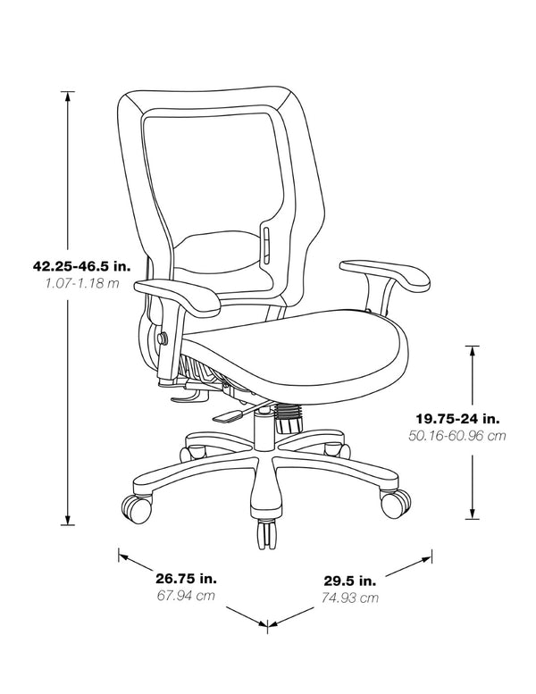 OSP Home Furnishings Air Grid Big and Tall Ergonomic Office Chair with Breathable Mesh Back and Lumbar Support 63-11A653R