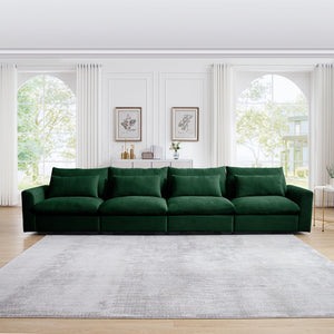 English Elm 4 Seater Deep Seat Corduroy Sofa with Modular Configurations, Plush Supportive Cushions & Ergonomic Design Green W714S00672