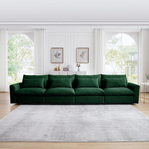 English Elm 4 Seater Deep Seat Corduroy Sofa with Modular Configurations, Plush Supportive Cushions & Ergonomic Design Green W714S00672