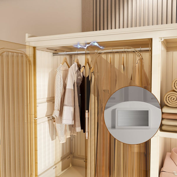 English Elm Portable Wardrobe Closet Organizer - Modular Storage With 9 Cubes, 2 Hanging Rods & Lockable Casters W2699P327124-GIGA