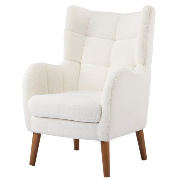 English Elm Christopher Knight Home® - Accent Ivory Teddy Fabric High-Back Armchair with 5.5" Cushion, Curved Arms & Birch Legs, Cozy Support N817P335062W