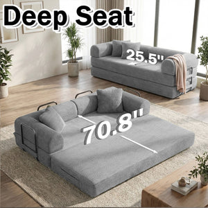English Elm Coffee Velvet Corduroy Futon Sofa Converts to Daybed Sleeper for Studio Apartments Antique Grey White W5156P471826