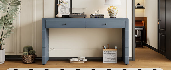 English Elm TREXM Curved Console Table with Storage and 2 Drawers – Farmhouse Rustic Entryway Organizer, 56" Navy N715P244723M