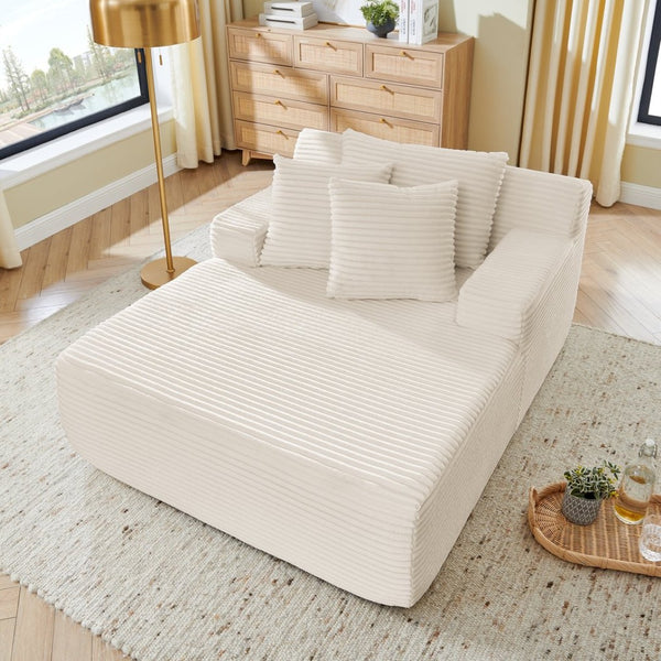 English Elm Single Frameless Velvet Lounge Chair Plush High Density Foam Accent Seat for Living Room Beige W487P420019