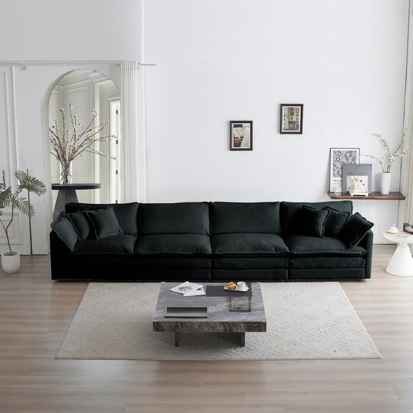 English Elm Free Combination Modular Sofa: 4-Seater Black Chenille Couch For Customizable Comfort & Style W714S00632