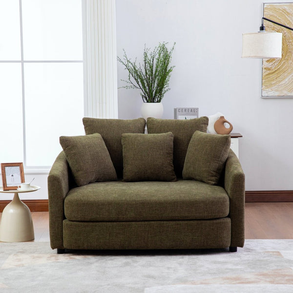 English Elm 56.3'' Oversized Barrel Lounger Chenille Cuddle Chair with Pocket Spring Deep Seat Green W3118S00037