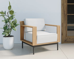 Sunpan Cagliari Armchair - Modern Outdoor Retreat with Teak Wood and Durable Powder Coated Aluminum Frame Palazzo Cream