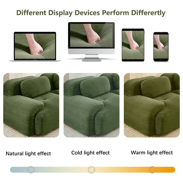English Elm L-shaped Modular Corduroy Sectional Sofa Ergonomic Low Profile Living Room Seating Olive Green W714S01258