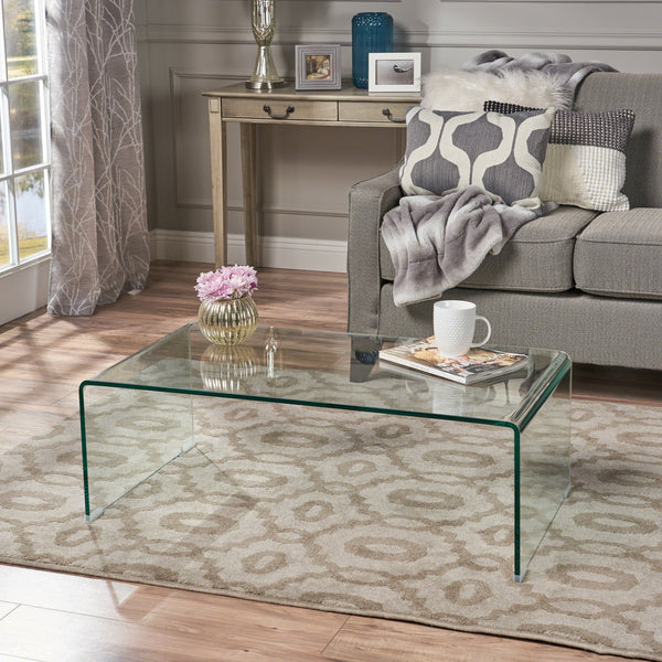 English Elm Christopher Knight Home® - COFFEE 12mm Tempered Bent Glass Table - Clear Minimalist 42.25x24.75x17.5, No Assembly, Elegant Display 57674.00