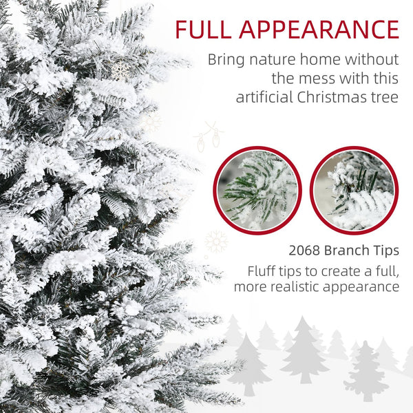 English Elm HOMCOM 9ft Snow-Flocked Pine Artificial Christmas Tree with 2068 Branches, Auto-Open, Fire-Safe Decor W2225P217077