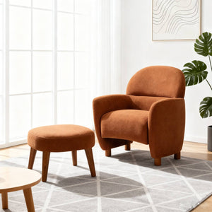 English Elm Modern Upholstered Accent Chair with Ottoman Set for Cozy Reading Nooks and Small Spaces Orange W2085P382557