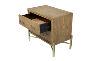 English Elm 2 Drawer Nightstand with USB Ports, Latte Elm Veneer, Solid Wood+MDF, Felt & Cedar Lined Drawers, Metal Base B2699P226102