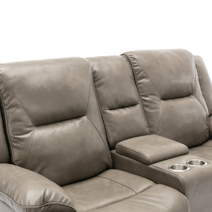 English Elm 2 Seater Home Theater Recliner with LED Light Strip, Dual Cup Holders & Hidden Storage Box, Comfortable Manual Reclining Seating for Living Room Grey WF323622AAE