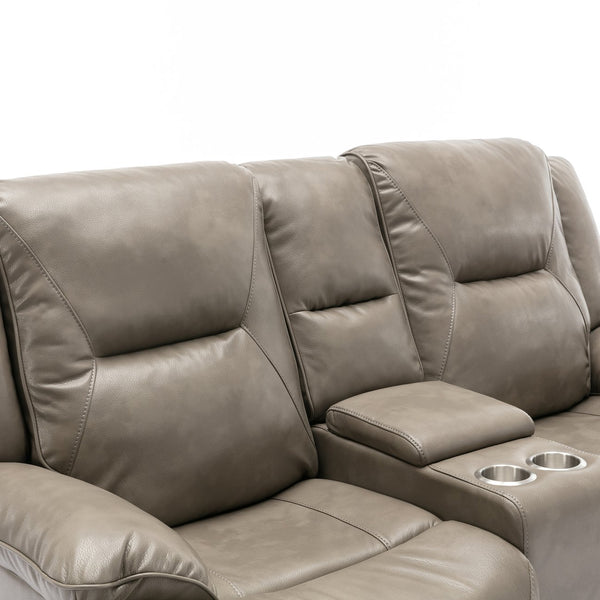 English Elm 2 Seater Home Theater Recliner with LED Light Strip, Dual Cup Holders & Hidden Storage Box, Comfortable Manual Reclining Seating for Living Room Grey WF323622AAE