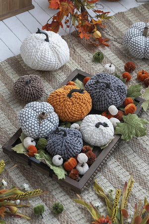 English Elm Set Of 2 Chenille Weighted Pumpkins In Soft Gray - Cozy Fall Décor For Thanksgiving & Harvest Tablescapes W2078P246681-GIGA