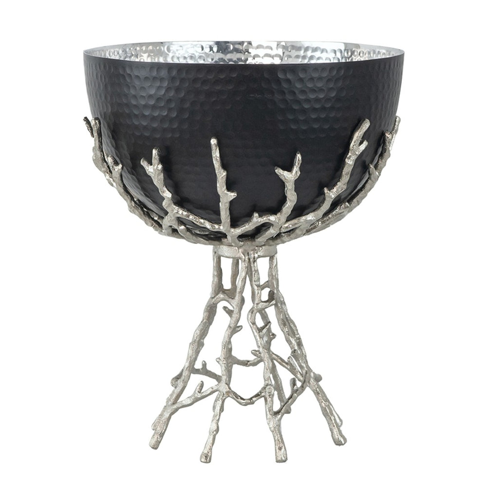 English Elm 11x11x13.8" Aluminum Twig Stand Bowl Nickel Matte Black Organic Modern Centerpiece W2078P489709