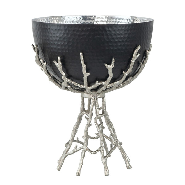 English Elm 11x11x13.8" Aluminum Twig Stand Bowl Nickel Matte Black Organic Modern Centerpiece W2078P489709