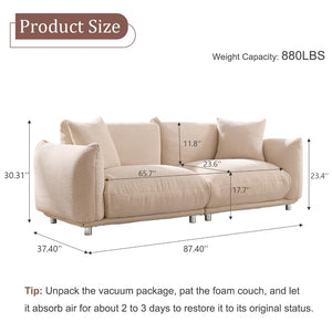 English Elm Cozy Three Seat Sofa Stain Resistant Fabric Hardwood Frame for Modern Living Rooms Beige W3226P371356