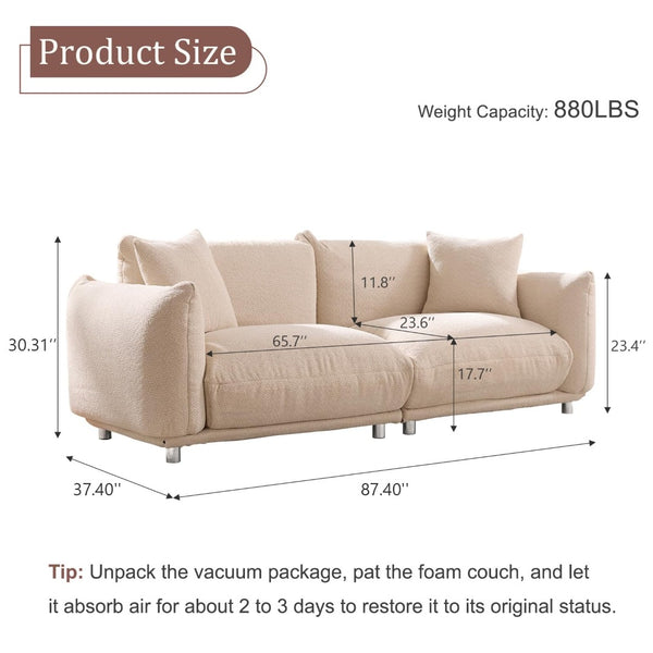 English Elm Cozy Three Seat Sofa Stain Resistant Fabric Hardwood Frame for Modern Living Rooms Beige W3226P371356