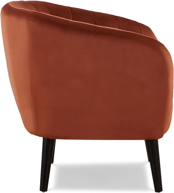 English Elm Modern Burnt Orange Barrel Accent Chair with Vertical Channel Tufting, Black Tapered Legs, 31x31x23 B347P339753