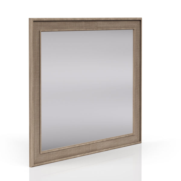 English Elm Sand Rectangle Wood Mirror with Beveled Glass and Rubberwood Frame, Dresser-Mount, Warm Finish Sand 44.25 L x 46.75 W x 3.5 H B2699P266476