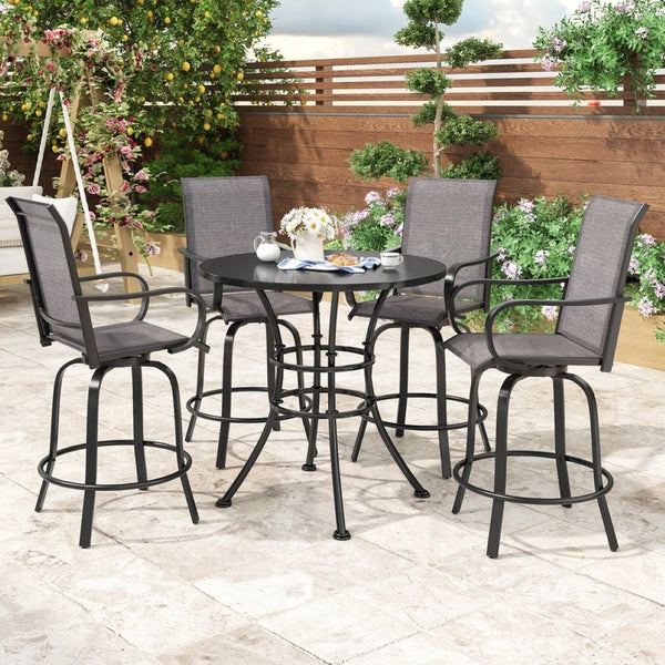 English Elm Patio Swivel Barstools Set of 2 Textilene Mesh Powder Coated Frame All Weather Seating Dark Gray T3623P437326