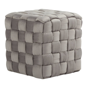 English Elm Square Braided Ottoman 16" Velvet by LumiSource — Contemporary Eclectic Pouf with Foam Comfort, Multi-Use Seating Grey B202P223708