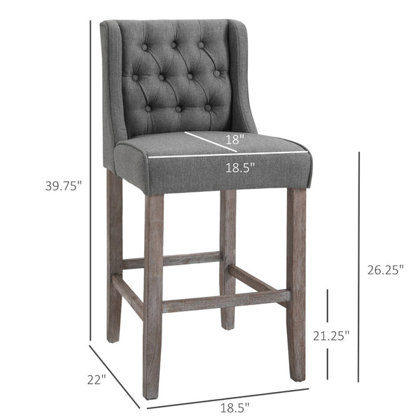 English Elm Counter Height Wingback Barstools Tufted Linen Upholstered Seating for Kitchen Islands T3971P384295