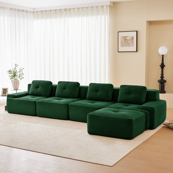 English Elm 153" Luxurious Modern L-Shaped Sectional Sofa With Movable Ottoman, Deep Seats, Tufted Design & More! W714S01490