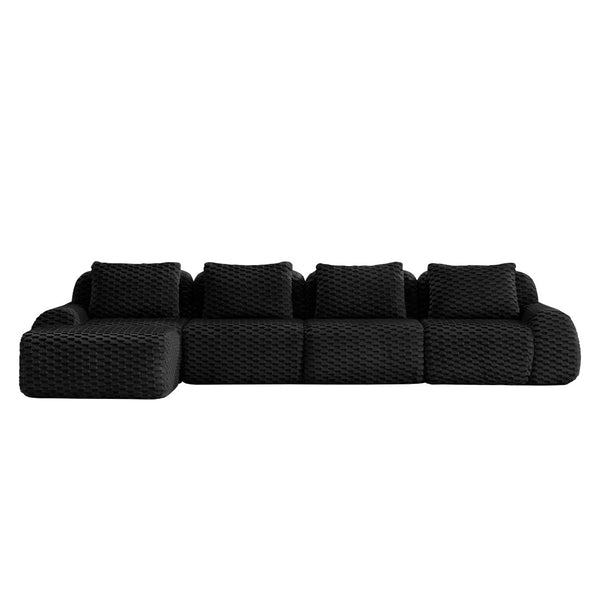 English Elm 146" Flannelette Modular Sectional with Deep Seating and Tool-free Buckle Configuration W714S01536