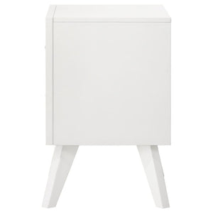 English Elm 1pc White Wood Nightstand Bronze Knobs Wave Textured Drawers Angled Legs Bedroom B2741P470090