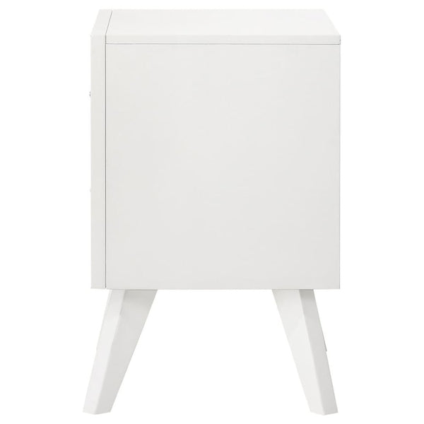 English Elm 1pc White Wood Nightstand Bronze Knobs Wave Textured Drawers Angled Legs Bedroom B2741P470090