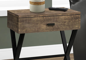 English Elm Accent Table Rustic Wood-Look End Table with Black Metal X Base, Nightstand with Drawer for Living Room Brown 22 L x 14 W x 7 H B2710P219287