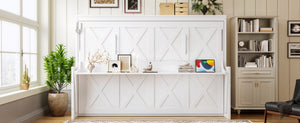 English Elm Full Murphy Bed with Fold Down Desk Led Lighting and Usb Port for Studio Spaces White W1580S00454
