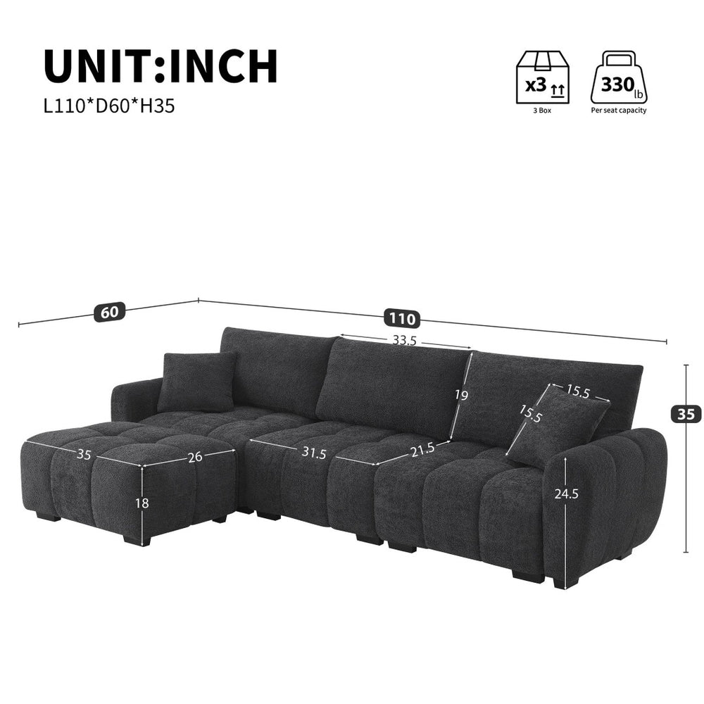 English Elm [video] Boucle L-shape Modular Sectional with Ottoman Four Seat Living Room Sofa N723S0008B