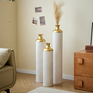 English Elm Floor Elegant 3-Piece Metal Vase Set - Modern Droplet Style In White And Gold For Stunning Decor W2796P290480