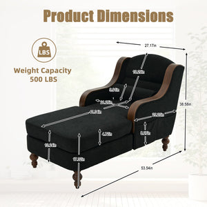 English Elm UNITED Oversized Chaise Lounge Sofa Bed with Solid Wood Arms, High-Resilience Foam, 800lb Capacity and Storage Pockets Black W1568S00208