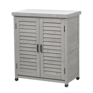 English Elm Potting Bench Solid Wood Workstation with Metal Top Louvered Cabinet Outdoor Garden Grey W2640P228394