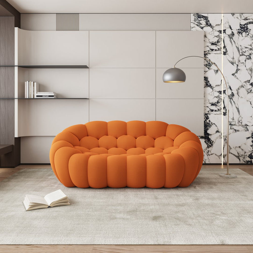 English Elm [ Modern Loveseat Bubble Sofa Couch 74.8" Two-Seater Upholstered Mesh with High-Density Foam, Chic Salon Accent Orange W1765P237617