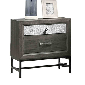 English Elm Contemporary Two Drawer Nightstand Gray Finish Acrylic Pulls Metal Legs Bedroom B2741P435307