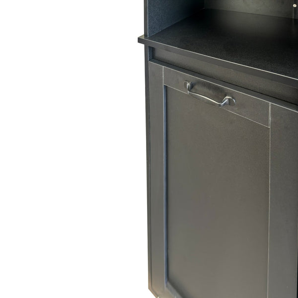 English Elm Laundry Cabinet Freestanding White Melamine with Tilt Out Hamper and Open Shelving W331S00202