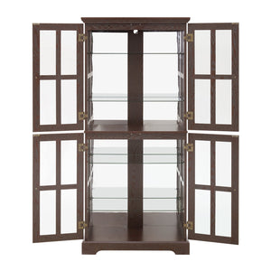 English Elm Curio Clear Glass Display Cabinet with Lattice Doors, Adjustable Shelves, E26 Bulb Included, Vintage Chic Cherry W2275P231688