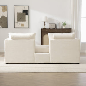 English Elm 82.68" Wide Chenille Two Seat Sofa Solid Wood Frame with Lumbar Pillows Living Room Beige W3189S00024