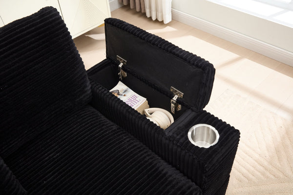 English Elm combination Modular Corduroy Sectional with Usb Charging Deep Foam Seats Black W2120S00012